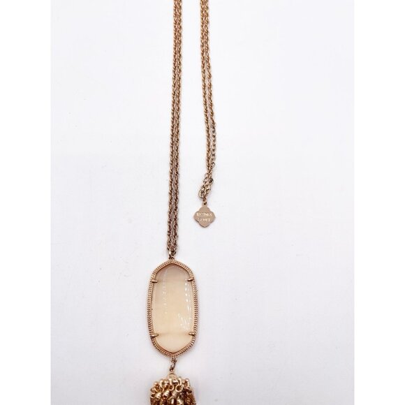 Kendra Scott Rayne Tassel Pendant Necklace In Rose Gold Tone In Peach Illusion - Picture 2 of 6